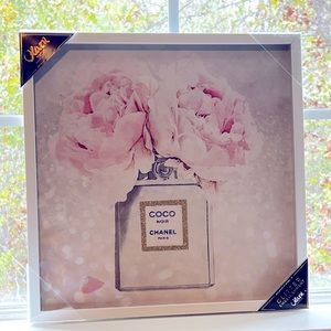 💖 CHANEL PARIS Oliver Gal BOUQUET COCO NOIR DIAMOND DUST Canvas Print 16x16 NEW